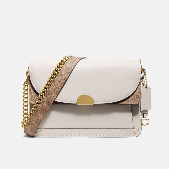 BNWT COACH DREAMER SHOULDER SIGNATURE CANVAS BLOCKING | BRASS TAN CHALK - Picture 1 of 6